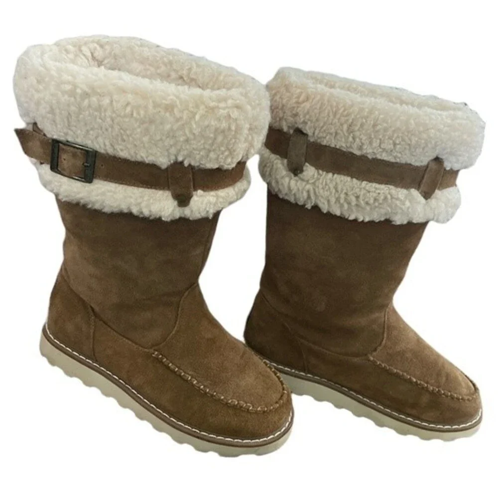 BEARPAW Avery Suede Winter Boots Size 6‎ Fur Lined Shoes